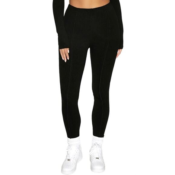 NAKED WARDROBE All Snatched Everything Rib Knit Leggings In Black L - Picture 1 of 6